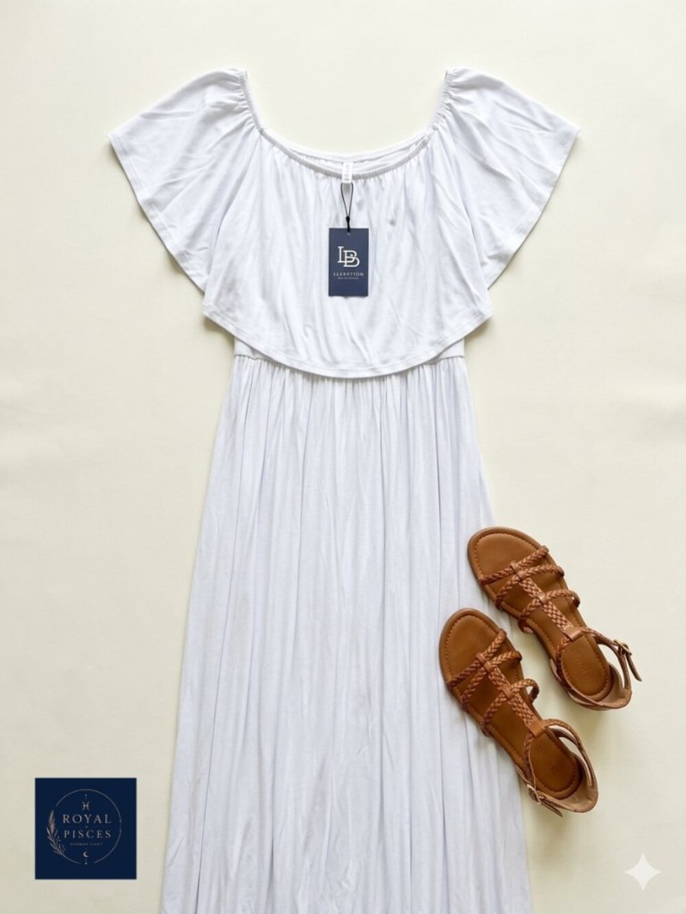 Off-shoulder white maxi dress